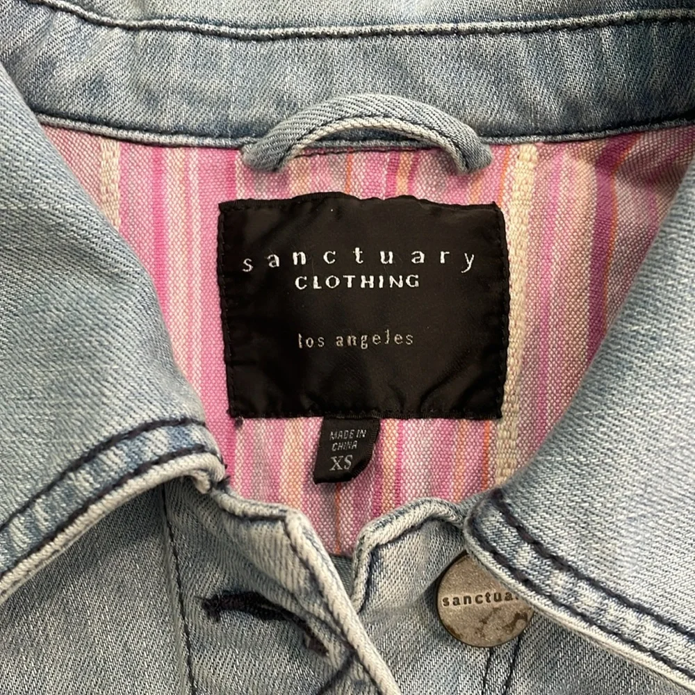 Sanctuary Light Blue Distressed Stretch Denim Jean Jacket XS - Picture 3 of 7